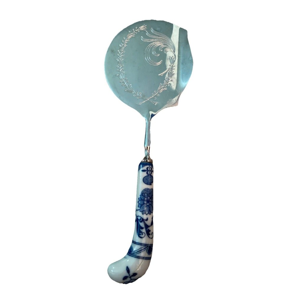 VINTAGE PRILL Silver Sheffield Tomato/Cranberry Server Porcelain Handle